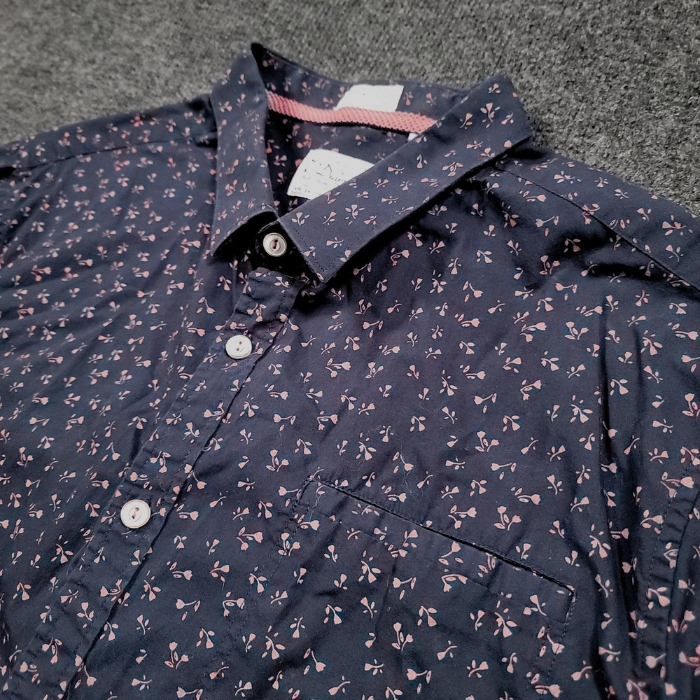 7 Diamonds Men Short Sleeve Button‎ Up Shirt XL Navy Pink Micro Floral